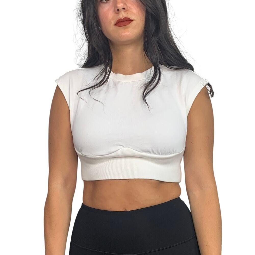 Lattelier White Cropped Athletic Cap Sleeve Top